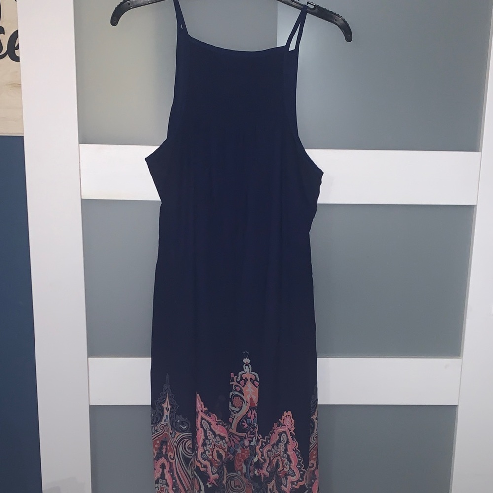 Sequin Hearts Navy and Pink Midi Dress